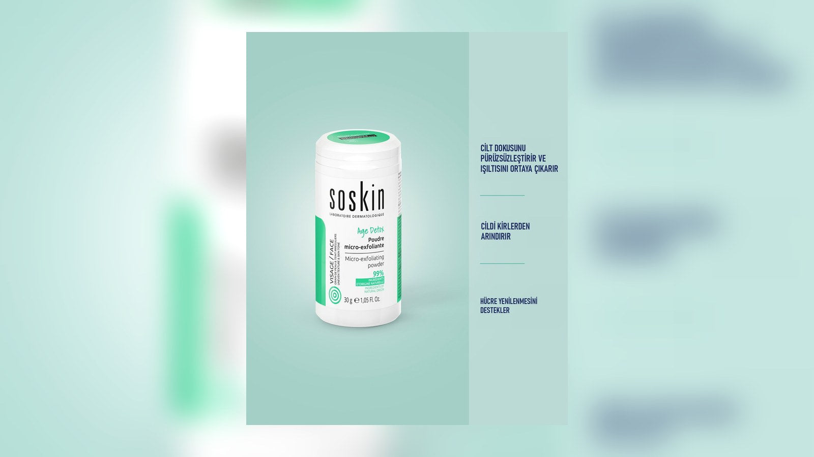 SOSKIN Age Detox Mikro Peeling Tozu — AHA peeling seçeneği