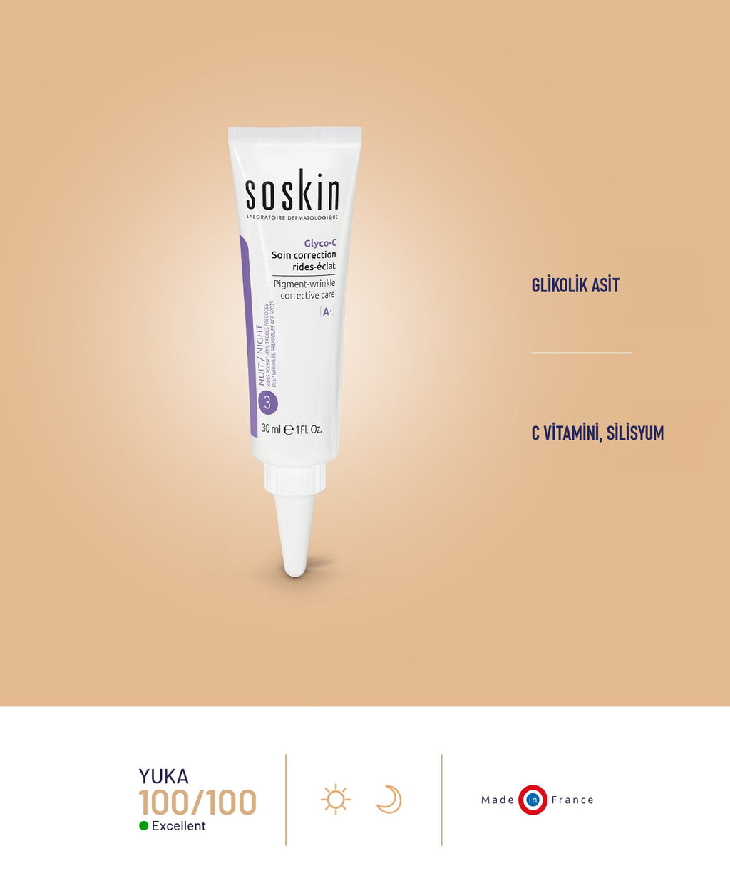 SOSKIN Glyco-C Leke Karşıtı Kırışıklık Düzeltici Bakım 30 ml ürün özellikleri