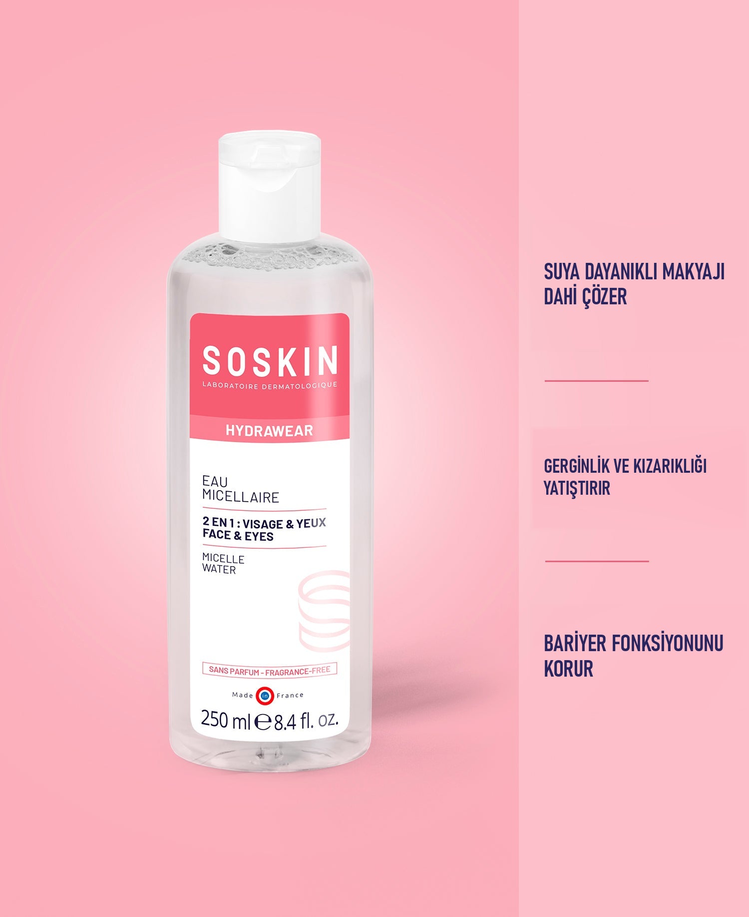 SOSKIN Hydrawear Misel Makyaj Temizleme Suyu 250 ml ürün ambalajı
