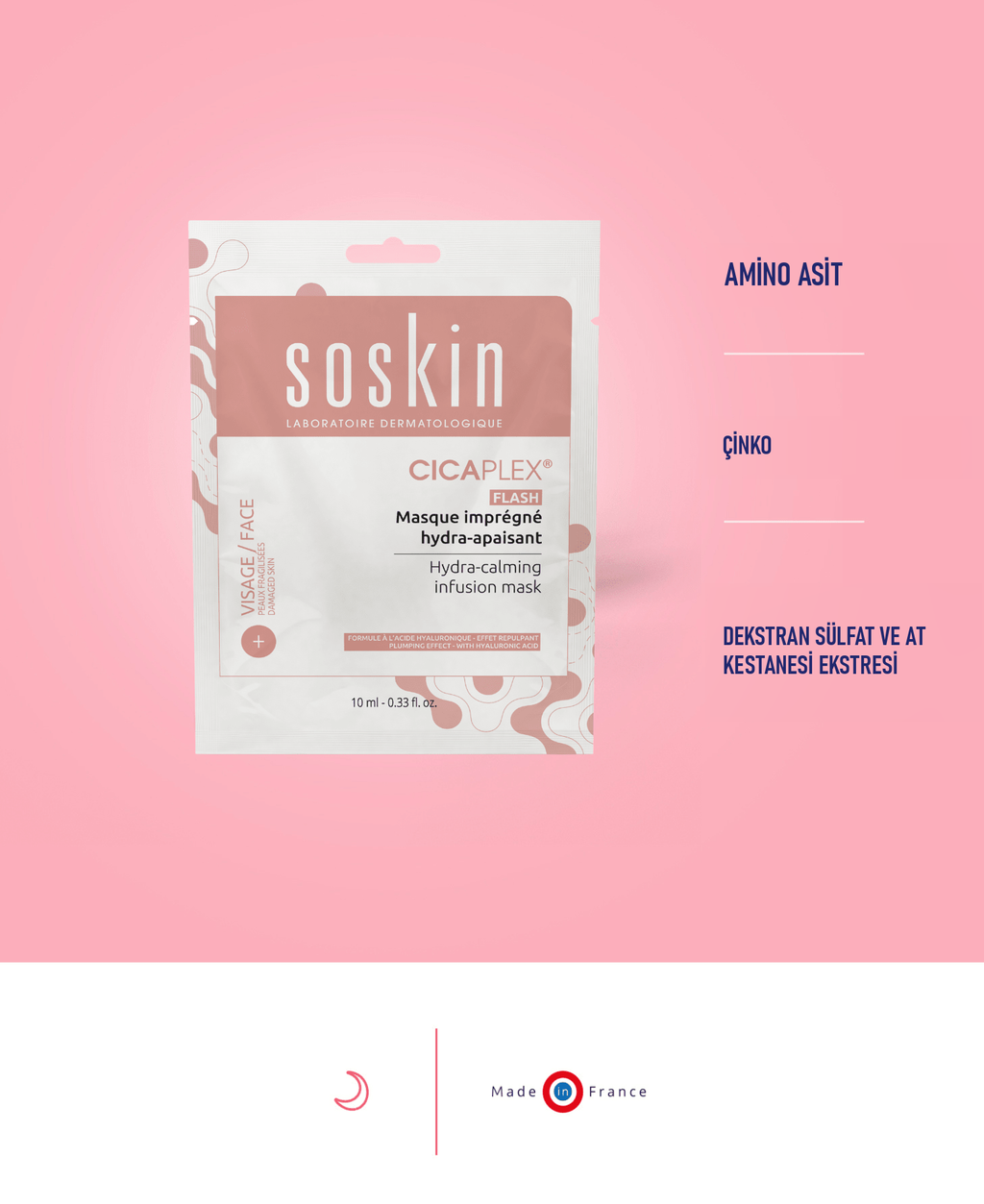 SOSKIN Cicaplex Nemlendirici Yatıştırıcı Kağıt Maske ürün ambalajı
