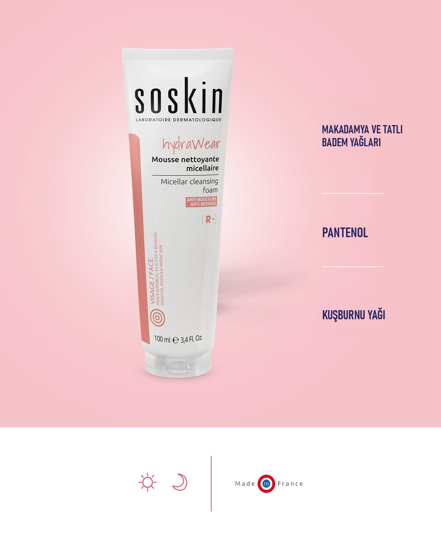 SOSKIN Hydrawear Misel Yıkama Köpüğü 100 ml ürün ambalajı