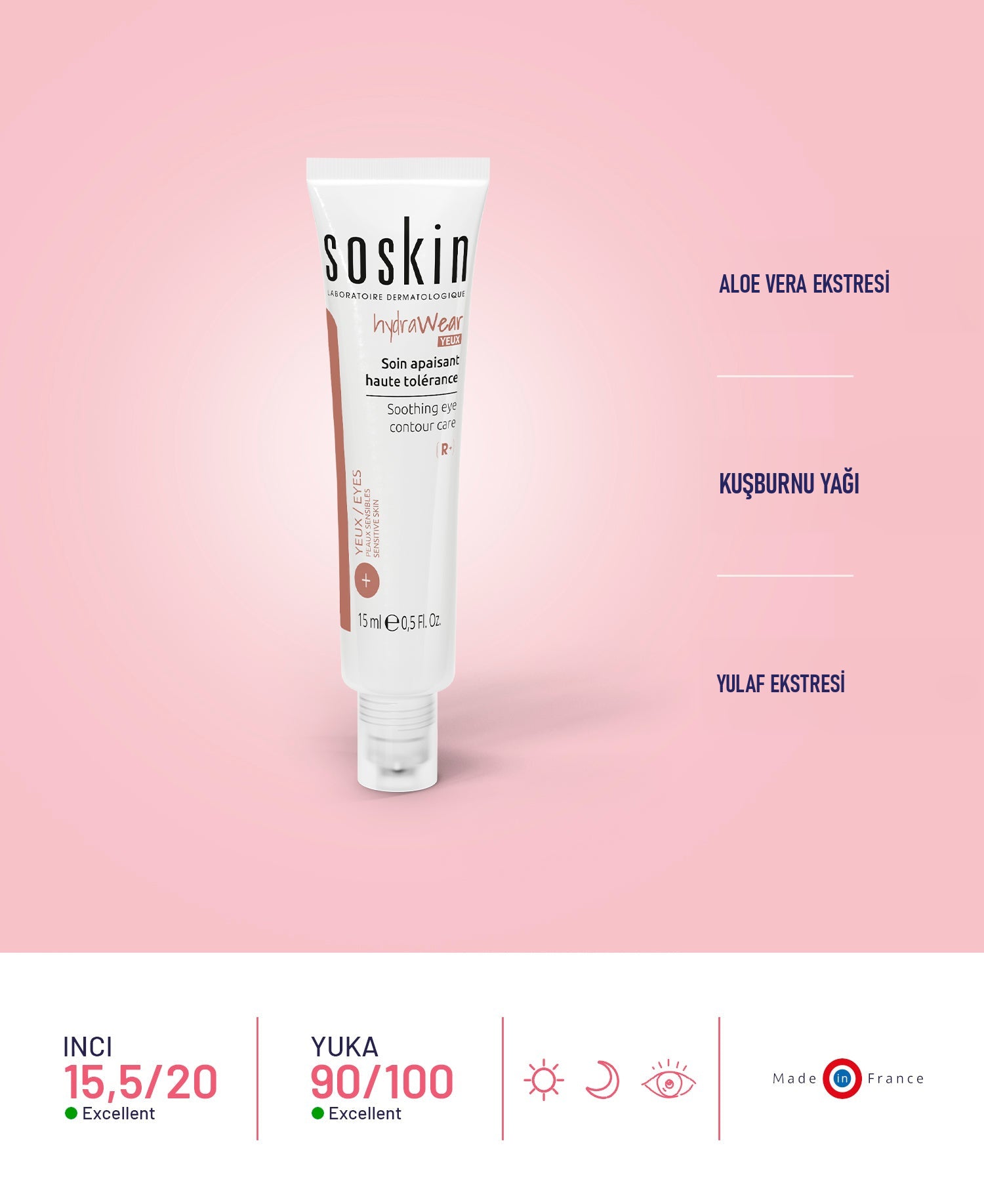 SOSKIN Hydrawear Yatıştırıcı Göz Çevresi Bakımı 15 ml ürün özellikleri