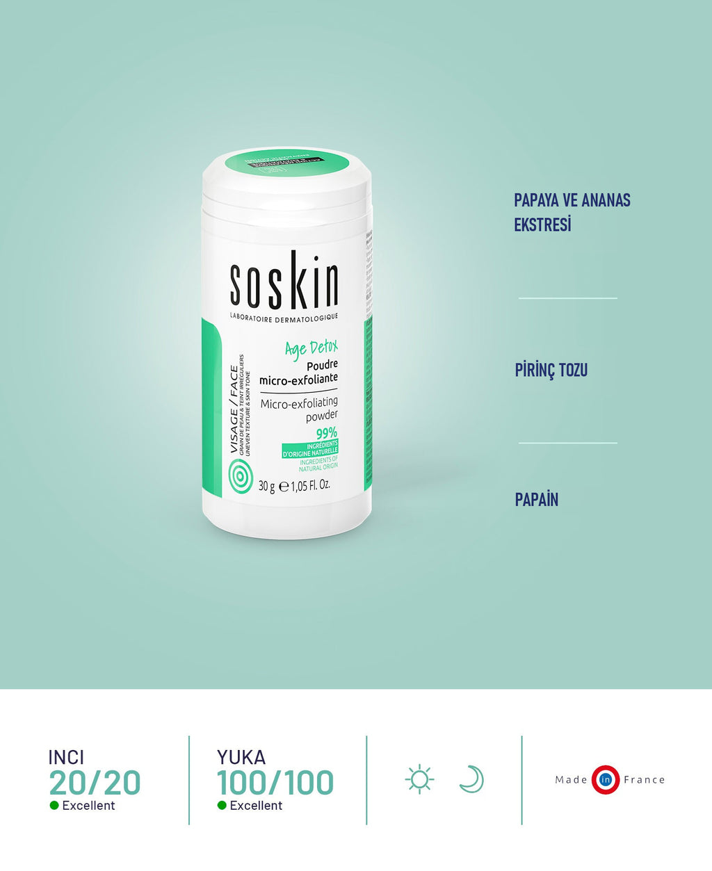 SOSKIN Age Detox Mikro Peeling Tozu 30 g ürün özellikleri