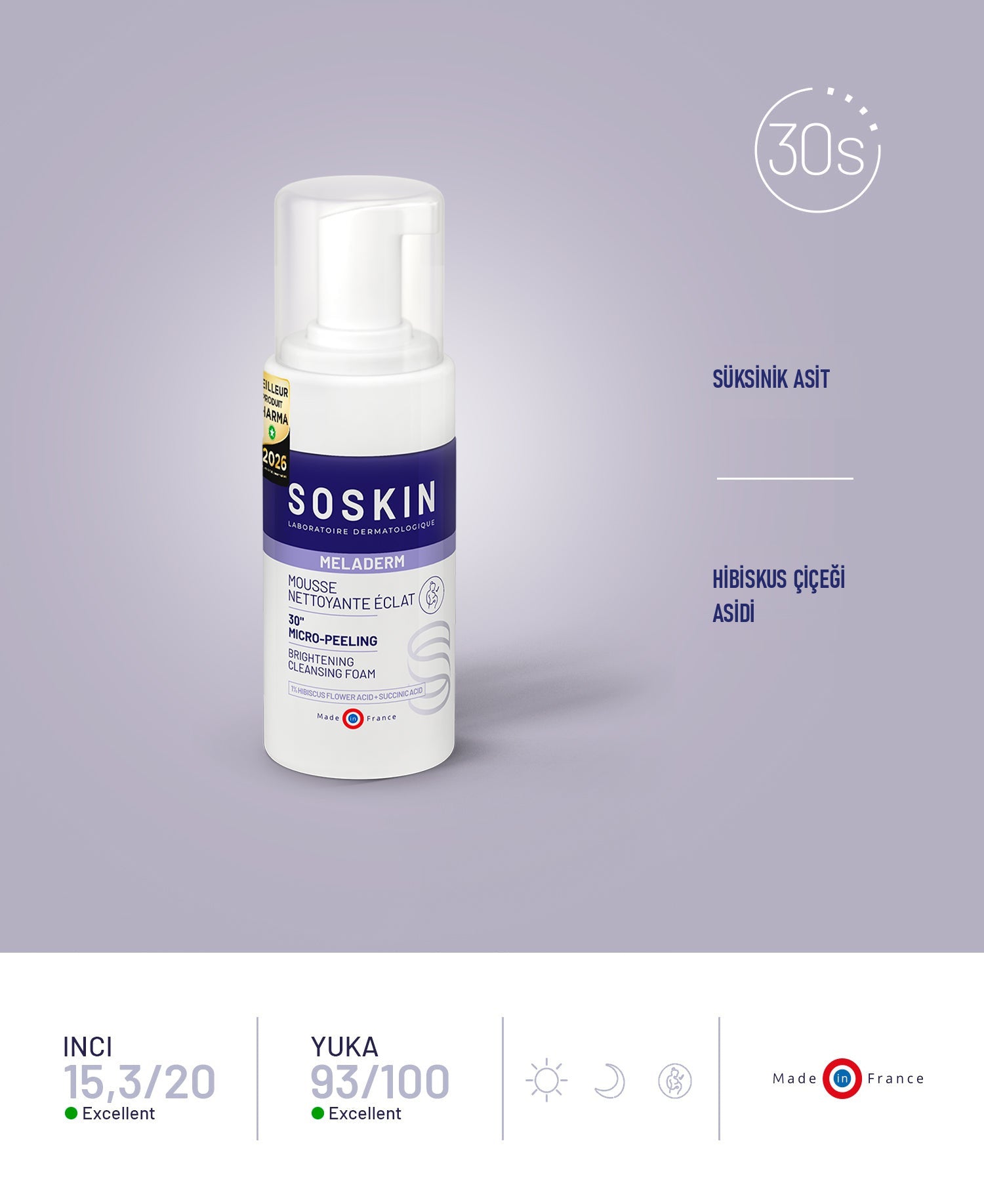 SOSKIN Meladerm Leke Karşıtı Yıkama Köpüğü 100 ml ürün özellikleri