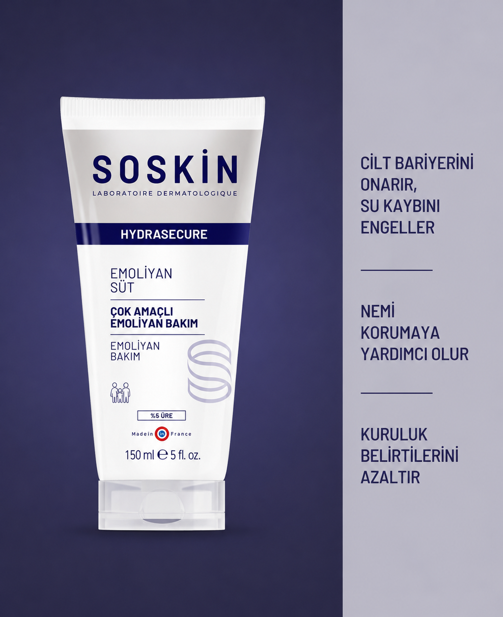 SOSKIN Hydrasecure Çok Amaçlı Yumuşatıcı Vücut Bakımı 150 ml ürün özellikleri