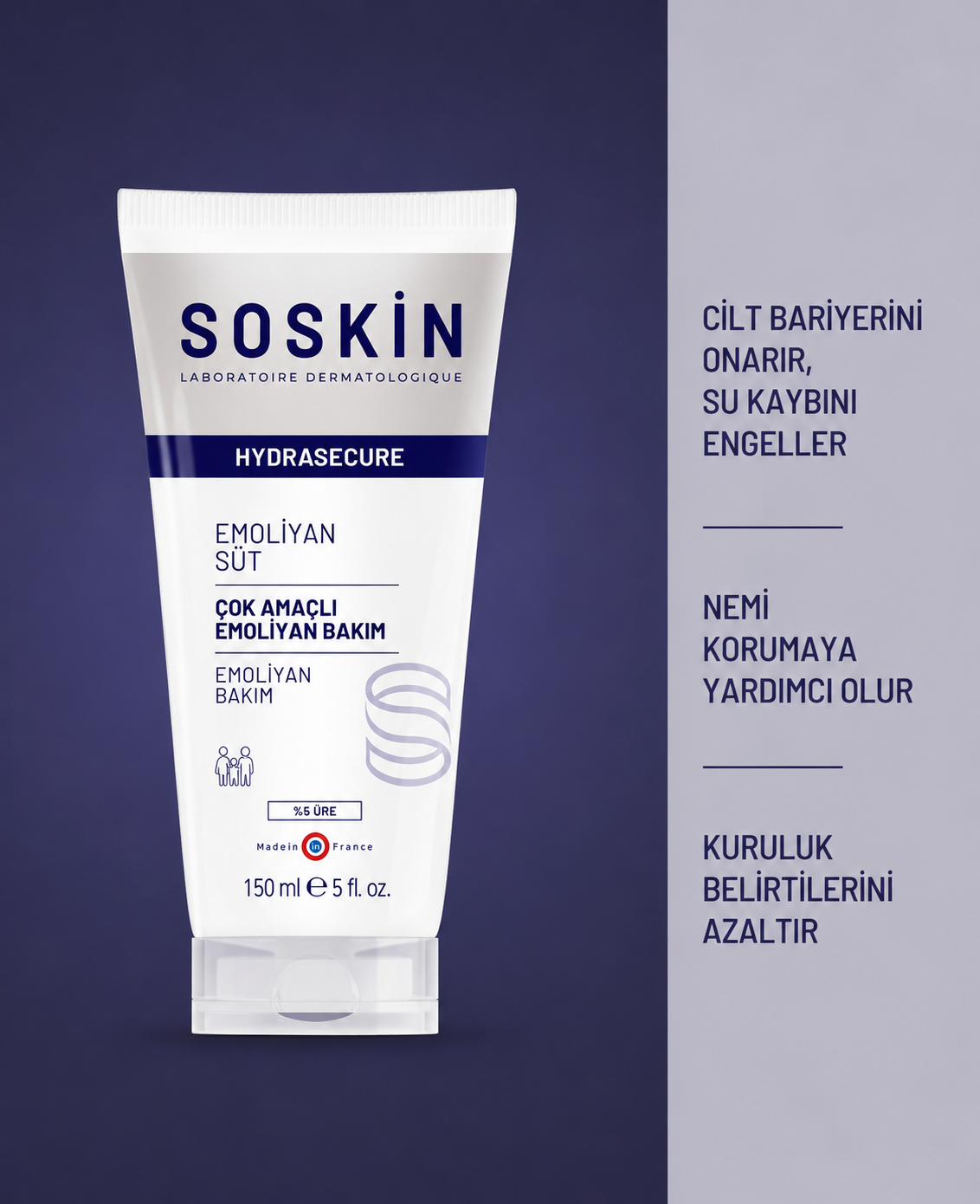 SOSKIN Hydrasecure Çok Amaçlı Yumuşatıcı Vücut Bakımı 150 ml ürün özellikleri