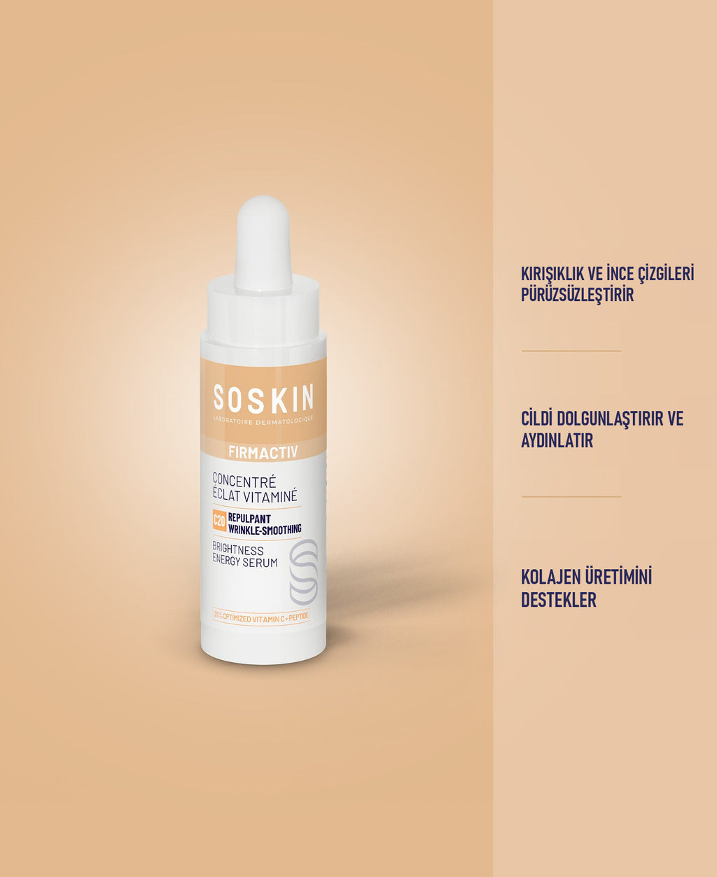 SOSKIN C20 Canlandırıcı Parlaklık Serumu 30 ml ürün ambalajı